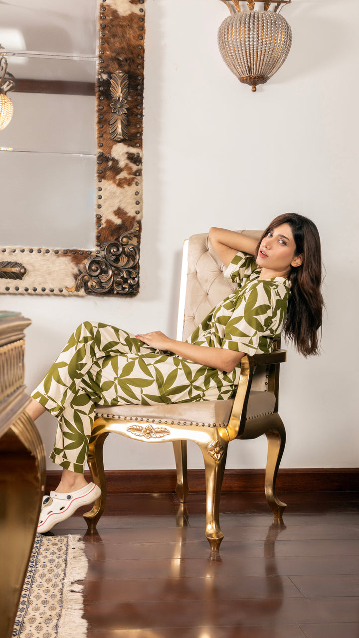Olive Leaves Half Sleeves PJ Set