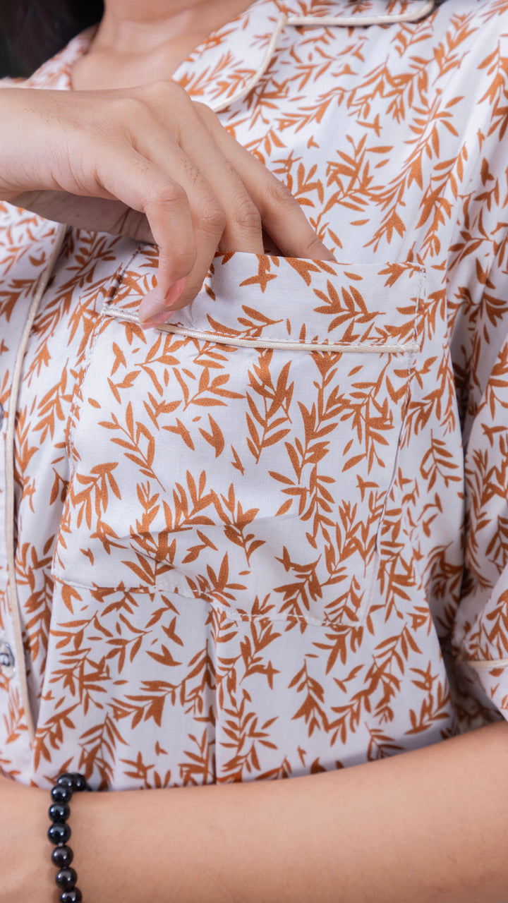 Autumn Whisper Beige Half Sleeves PJ Set
