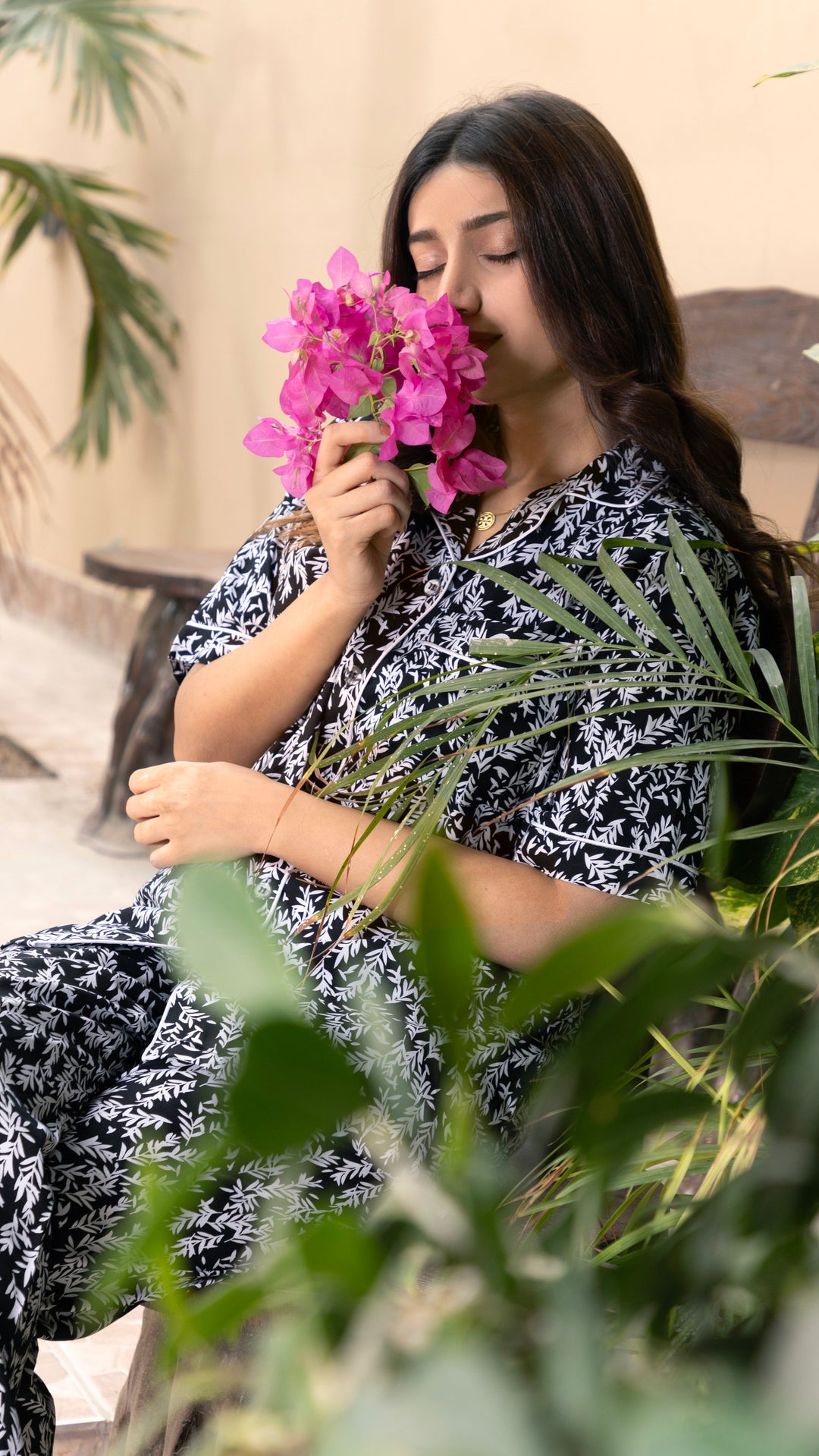 Autumn Whisper Black Half Sleeves PJ Set