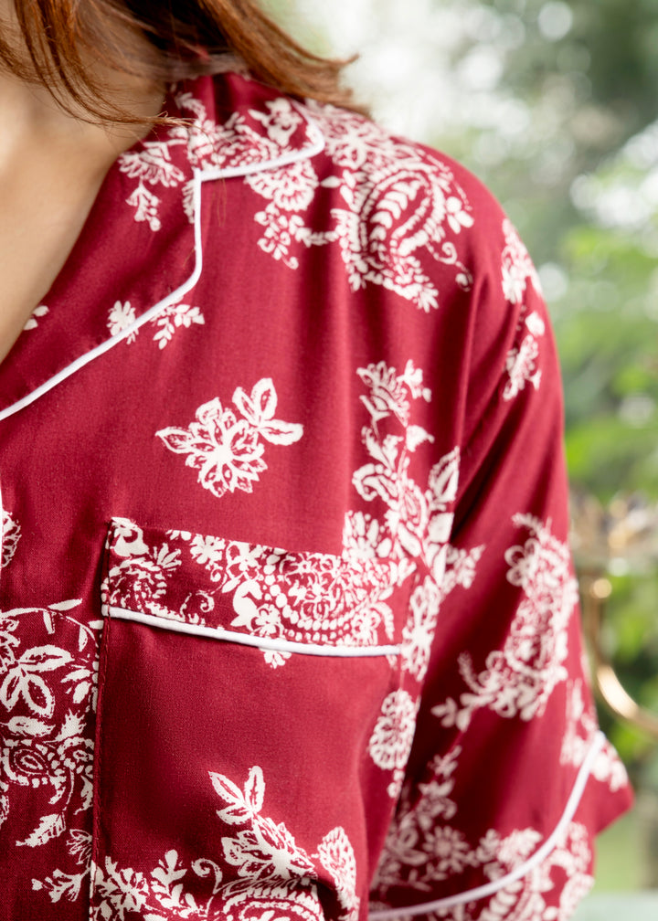 Royal Maroon Half Sleeves PJ Set
