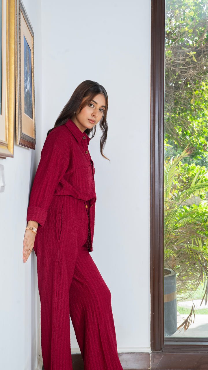 Crimson Red Textured Co-Ord Set