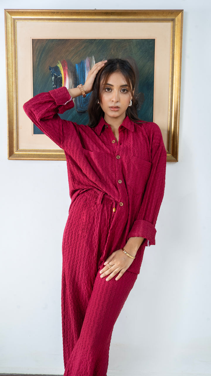Crimson Red Textured Co-Ord Set