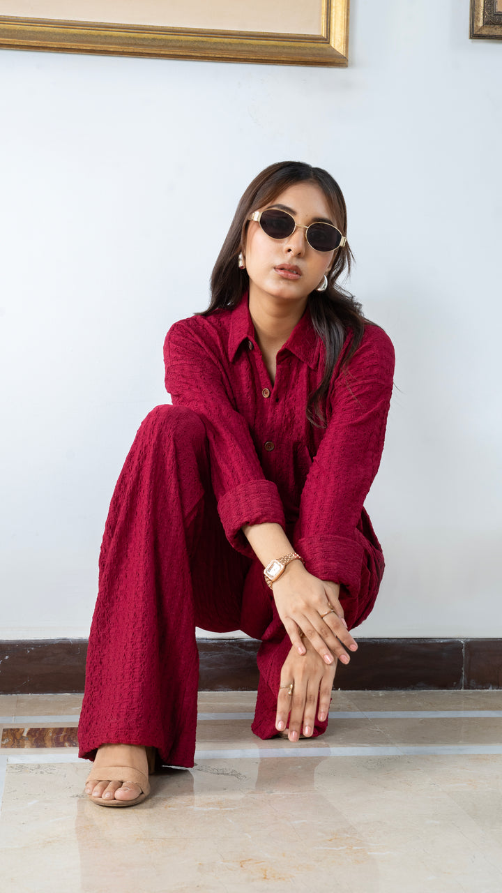 Crimson Red Textured Co-Ord Set