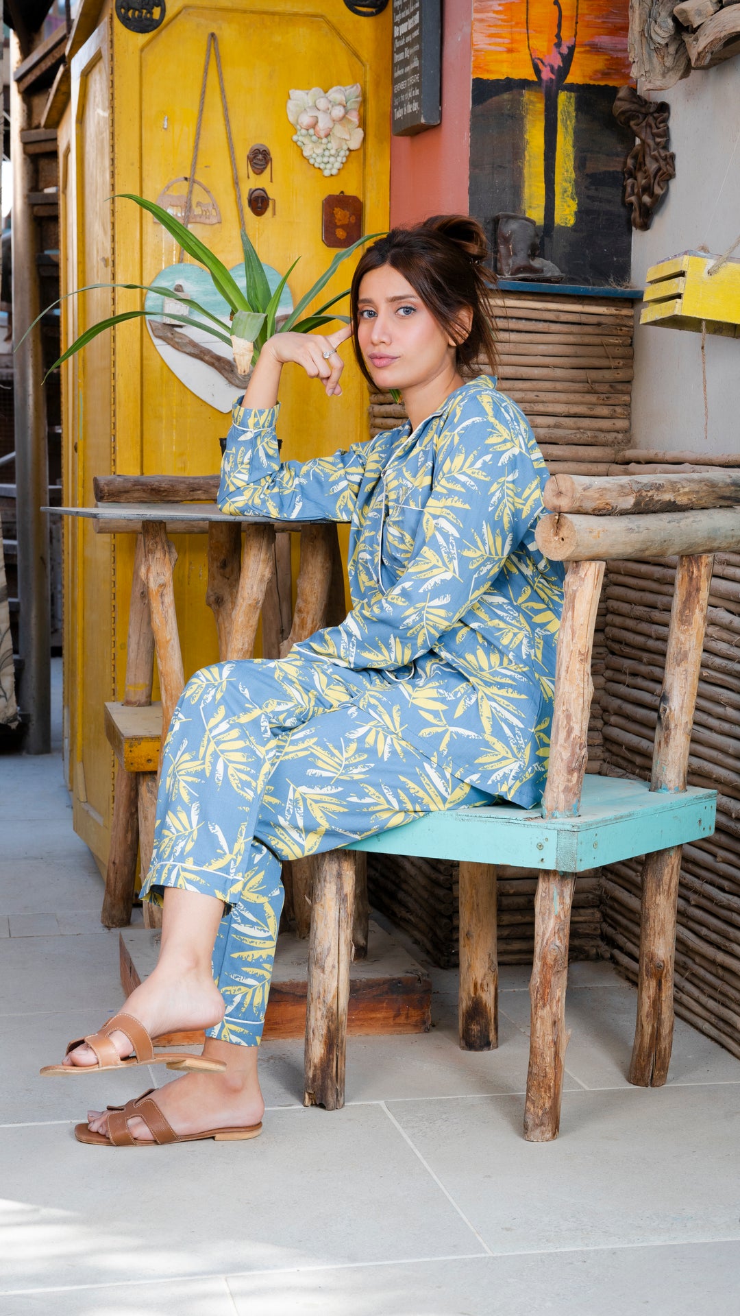 White & Yellow Leaves PJ Set