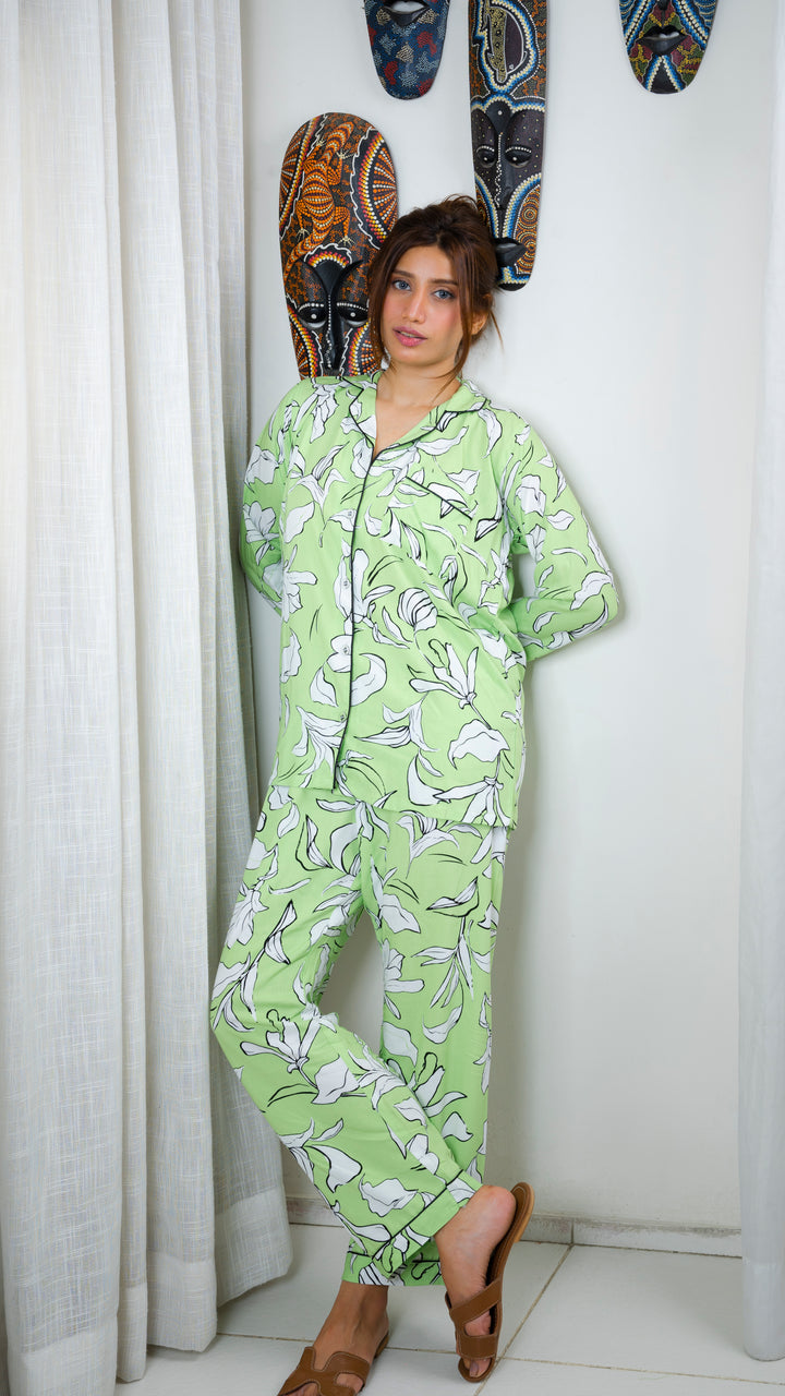 Light Green Leaves PJ Set