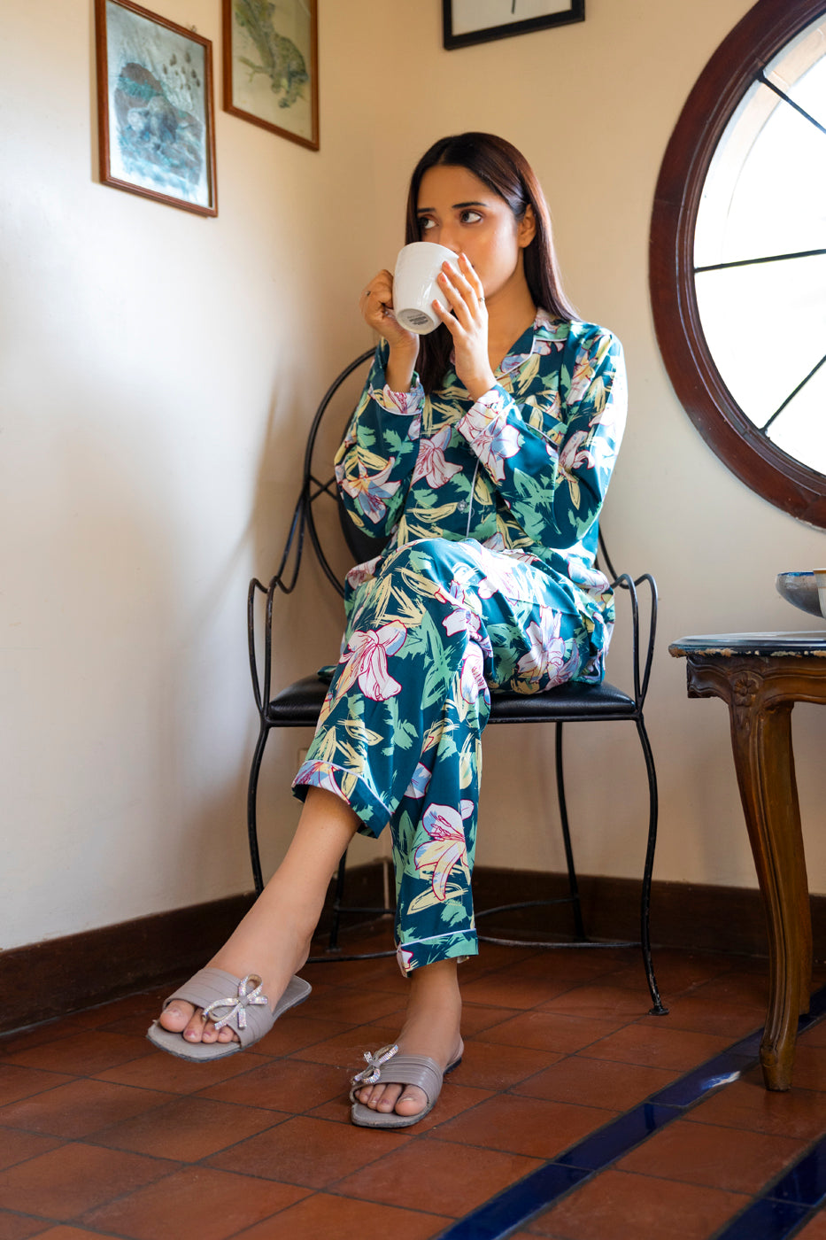 Teal Flowers PJ Set
