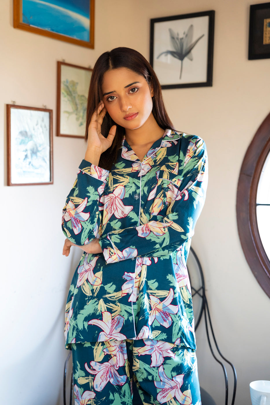 Teal Flowers PJ Set