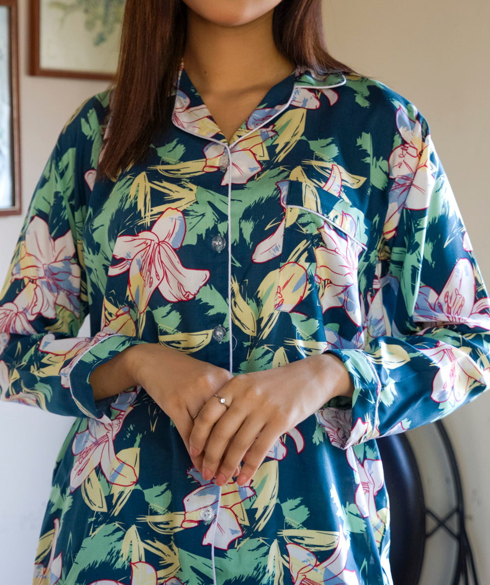 Teal Flowers PJ Set