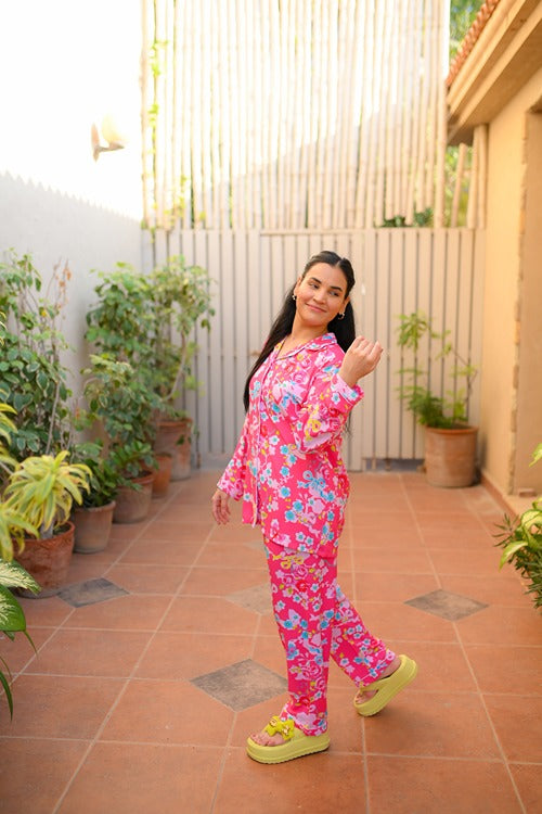 Pink Flowers Pj Set